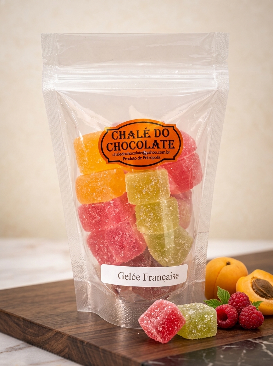 Stand-up pouch de Gelée Française com pâtes de fruits artesanais açucaradas de Petrópolis